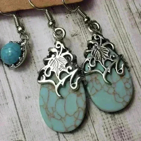 NWT Bohemian Vintage Earrings Silver Alloy Turquoise Bohemian Hippy Western - Picture 8 of 12
